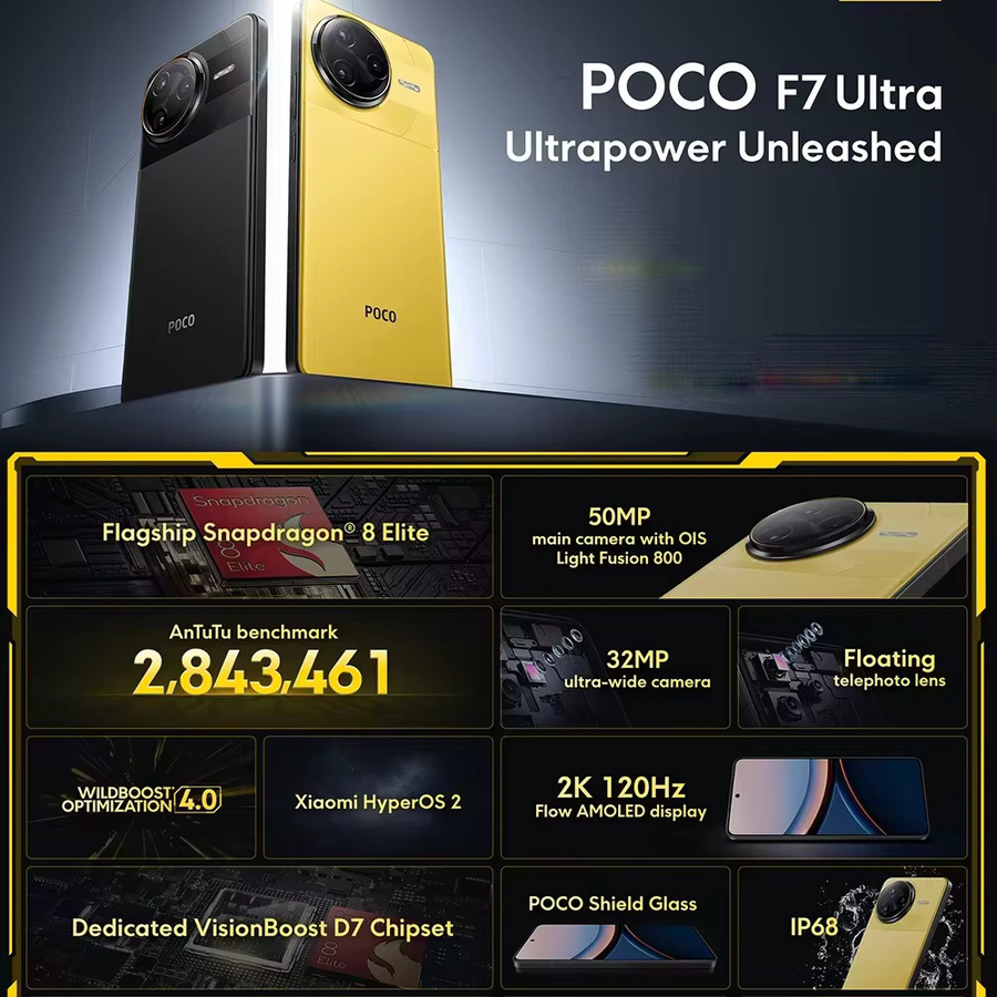 POCO F7 Ultra Smartphone mit Snapdragon 8 Elite, 6,67 Zoll AMOLED-Display, 50MP Triple-Kamera und 5300mAh Akku, Farbe: Gelb - Bild 2