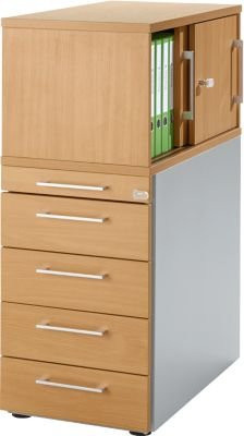 Schäfer Shop Genius Standcontainer mit Aufsatzschrank und Schiebetür, abschließbar, Farbe: Buche/Braun - Bild 1