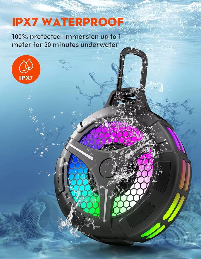 Ortizan Wasserdichter Bluetooth-Lautsprecher IPX7 in Schwarz mit dynamischen Lichtern und TWS-Modus - Bild 3