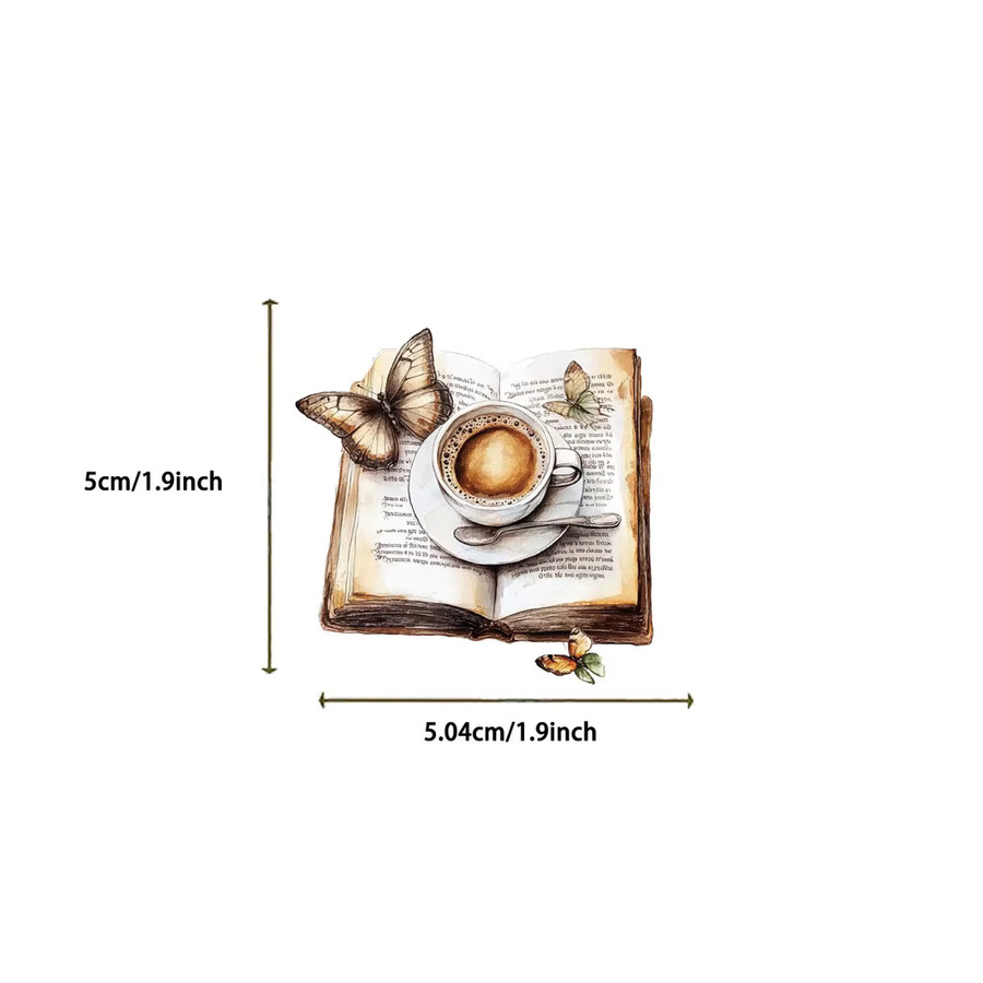 50 Stück Transparente Vintage Kaffee-Aufkleber von Papery Pop Store - Wasserfeste PET-Sticker in Mehrfarbig für Scrapbooking und Dekoration - Bild 3