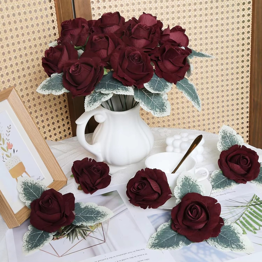 Künstliche Seidenrosen in Rot für Dekorationen, Hochzeiten und DIY-Geschenke, 10 Stück - Bild 2