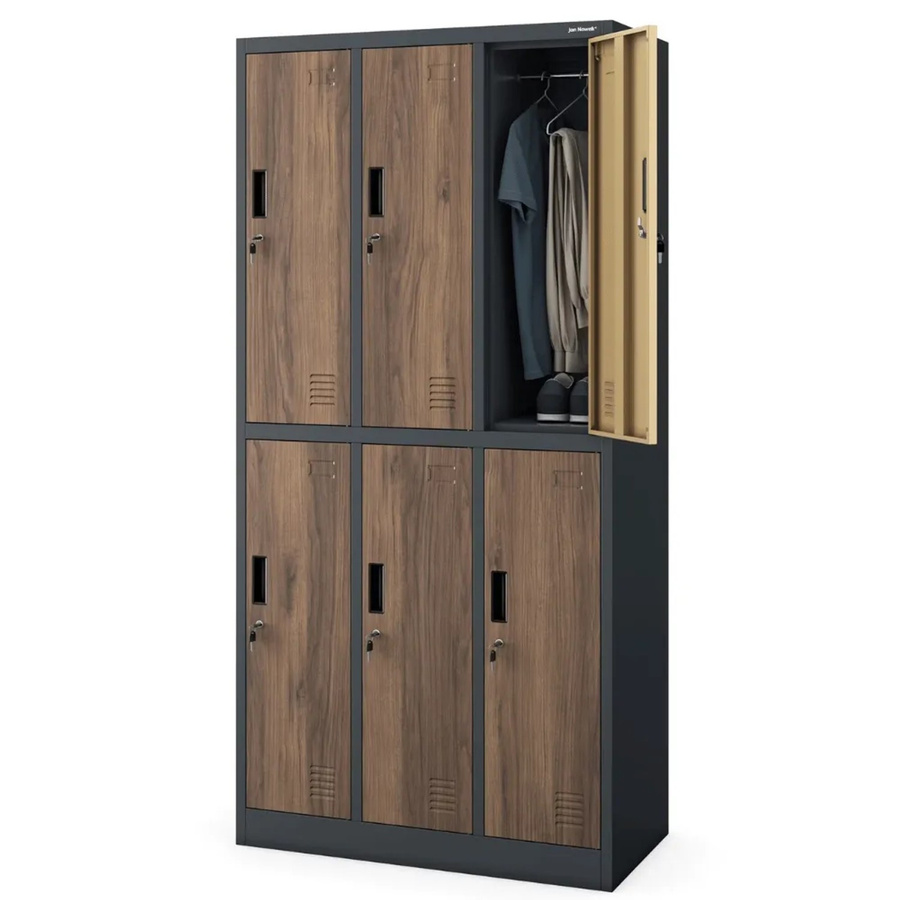 JAN NOWAK Umkleideschrank Spind IGOR mit 6 Abteilen in Anthrazit-Nussbaum, Höhe: 185 cm, Breite: 90 cm, Tiefe: 45 cm - Bild 2