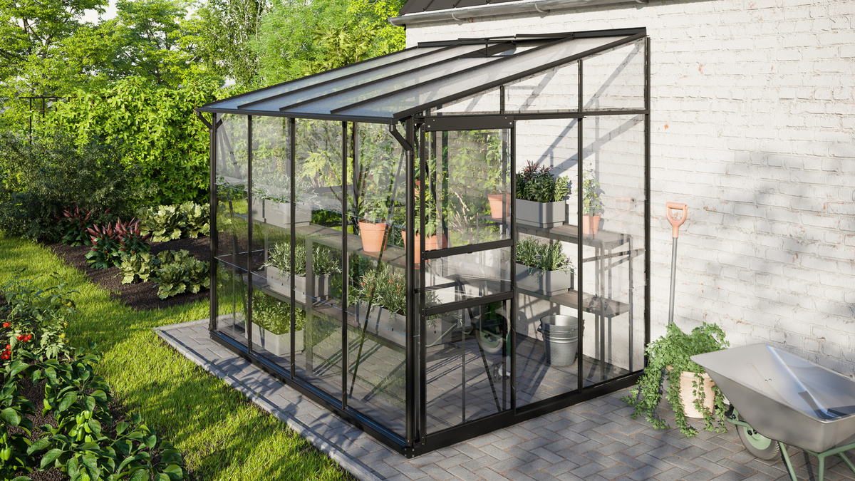 Vitavia Anlehn-Gewächshaus Ida 5200 Schwarz mit Polycarbonat-Dach und Doppelschiebetür, B/T/H: 262,1 x 220,8 x 221,0 cm - Bild 3