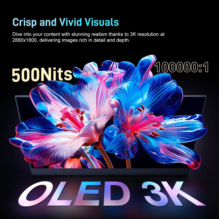 UNEW 14 Zoll Tragbarer OLED Monitor mit 3K Auflösung und 120Hz, HDR-Display in Schwarz - Bild 4