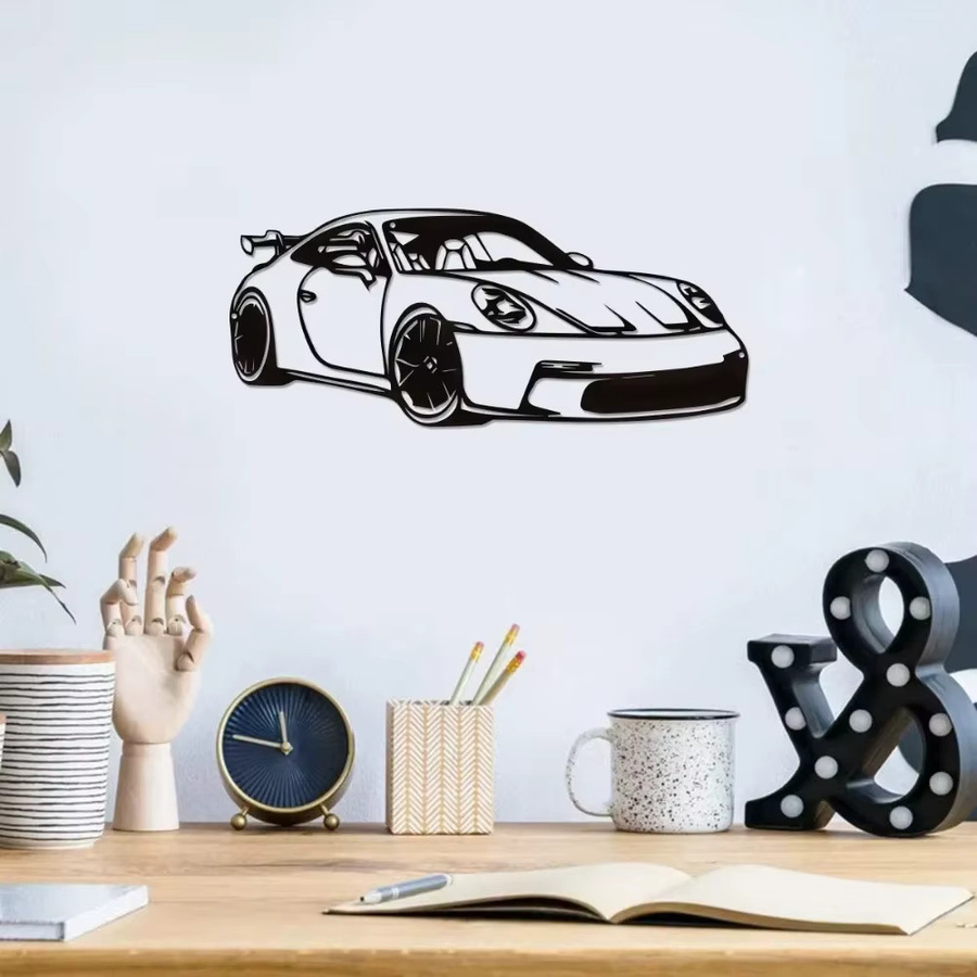 GOOFECH Wandkunst aus Aluminium Metall mit 3D Auto-Silhouette in Schwarz für moderne Heim- und Garagendekoration - Bild 3