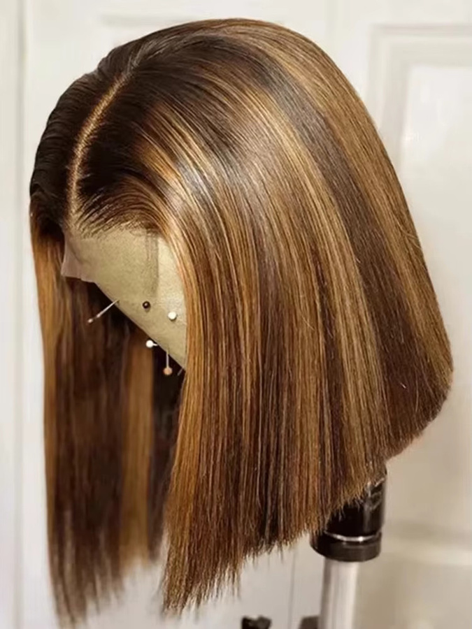 Duoxuan Bob-Perücke, 100% Echthaar, Blonde Highlights, 16 Zoll - Bild 7