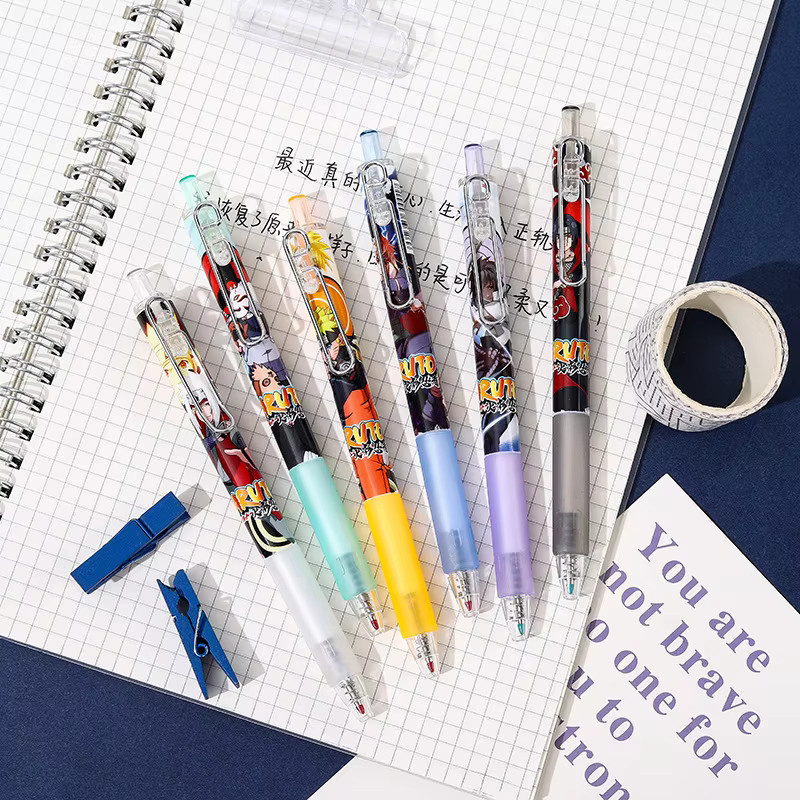 Bandai Naruto Anime Gel-Stifte im 6er-Set, Kugelschreiber mit 0,5 mm Spitze, Schwarz, Schreibwaren für Schule und Studium - Bild 3