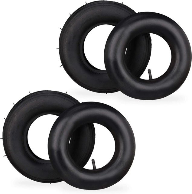 Relaxdays Schubkarrenrad 2er Set Gummi Schwarz Luftbereift mit Schlauch, Durchmesser: 31 cm, Breite: 8 cm, Gewicht: 1 kg - Bild 1