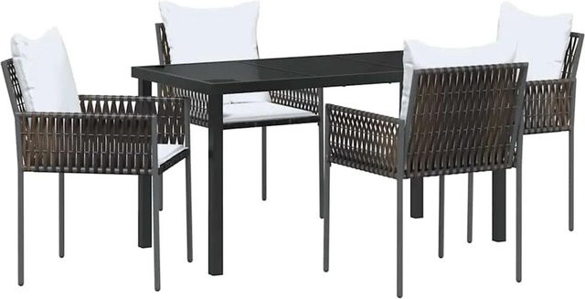 vidaXL Garten Essgruppe 5-teilig aus braunem Poly-Rattan mit Glastisch für Terrasse und Außenbereich - Bild 1