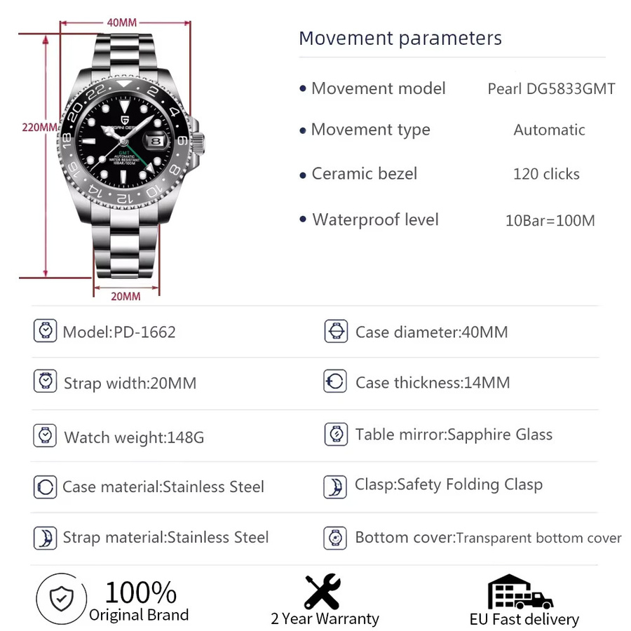PAGANI DESIGN Armbanduhr, Automatik, Edelstahl, Saphirglas, 40 mm, Herren - Bild 2