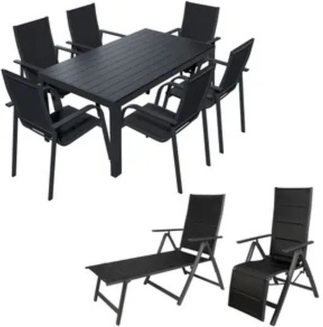 LEX Alu Sitzgruppe Gartenset 9-teilig in Schwarz und Anthrazit - Bild 1