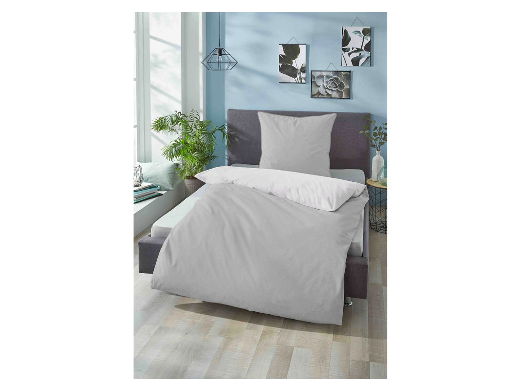 BIBERNA Mako-Satin Bettwäsche mit Streifen in Grau, Set bestehend aus Bettbezug und Kissenbezug, B/H: 135 x 200 cm, B/H: 80 x 80 cm - Bild 3