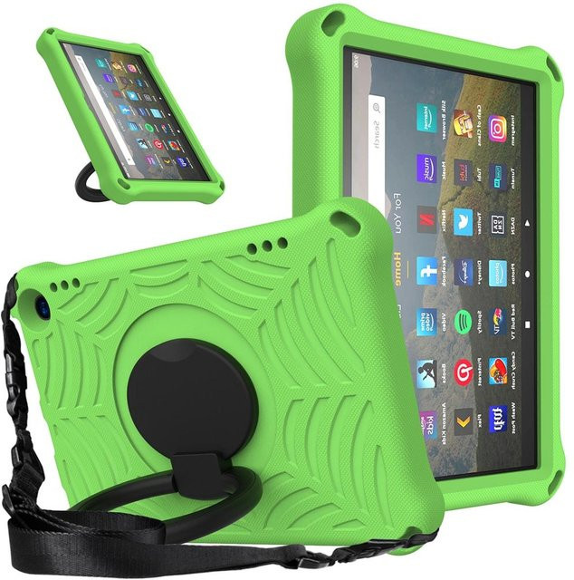 Ubasy Stoßfeste EVA Kindersichere Hülle für Amazon Fire HD 8 Plus 10. und 12. Generation mit Zugring und Schultergurt, Grün - Bild 1