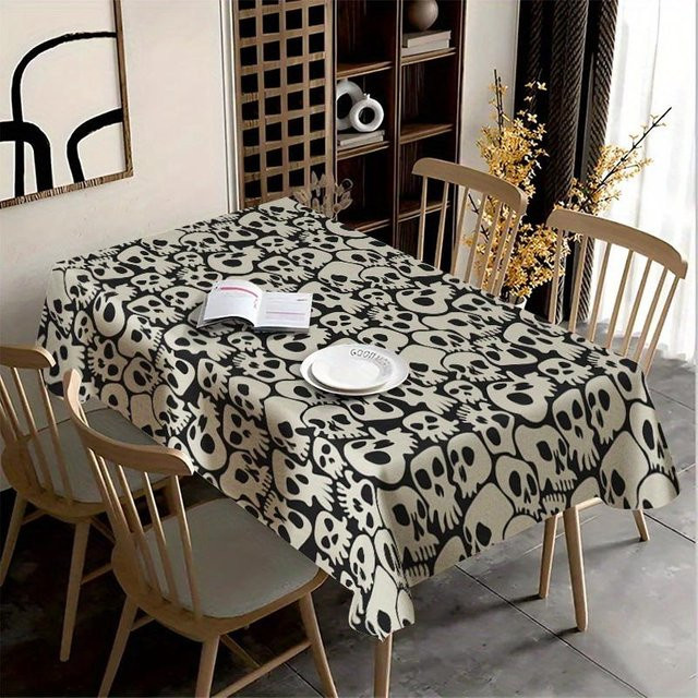 Wasserdichte quadratische Tischdecke mit Totenkopf-Motiv von JINGYUE Pet in Schwarz, B/B: 140 x 140 cm - Bild 1