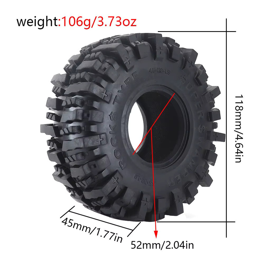 AJRC Gummi Rock Reifen Radreifen, 4-teiliges Set, 118mm, 1.9" - Bild 2
