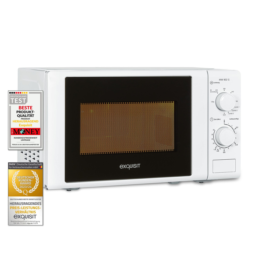 Exquisit MW 802 G Mikrowelle mit Grillfunktion in Weiß, 1000 W, B/T/H: 43,9 x 34,0 x 34,0 cm - Bild 2