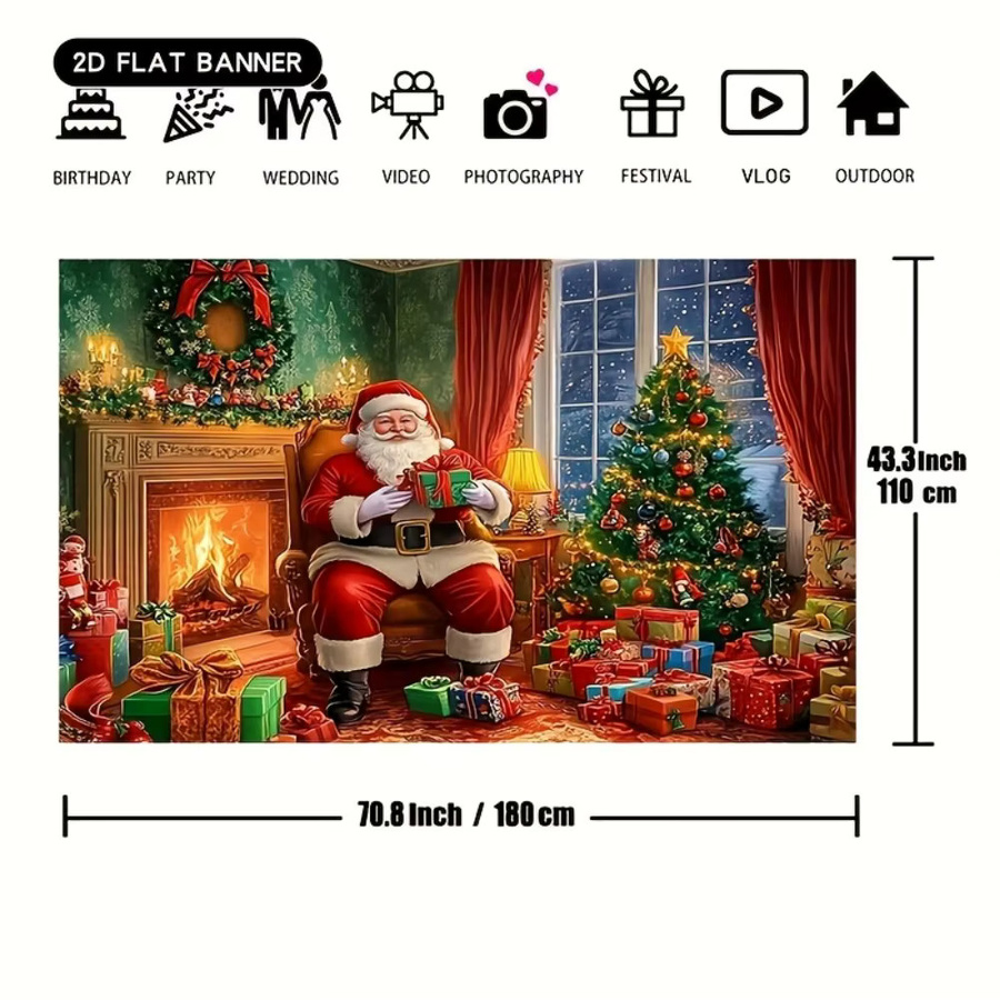 VIKAMA Weihnachts-Wandteppich mit Weihnachtsmann Motiv als dekorativer Wandbehang für dein Zuhause oder Büro - Bild 2