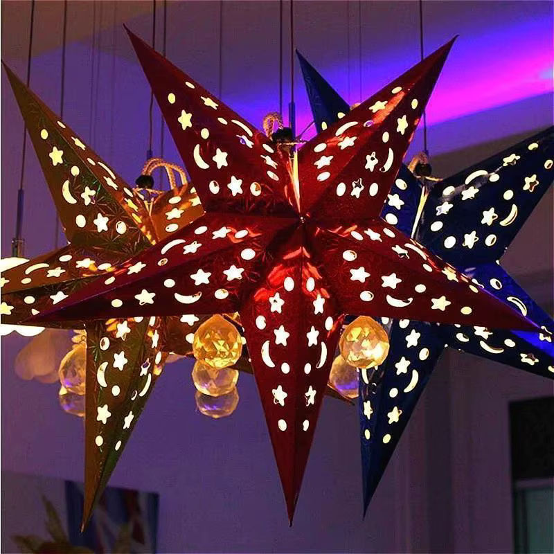 Dreidimensionaler Weihnachtsstern aus Papier als hängendes Ornament in Blau und Mehrfarbig, Durchmesser: 30 cm - Bild 3