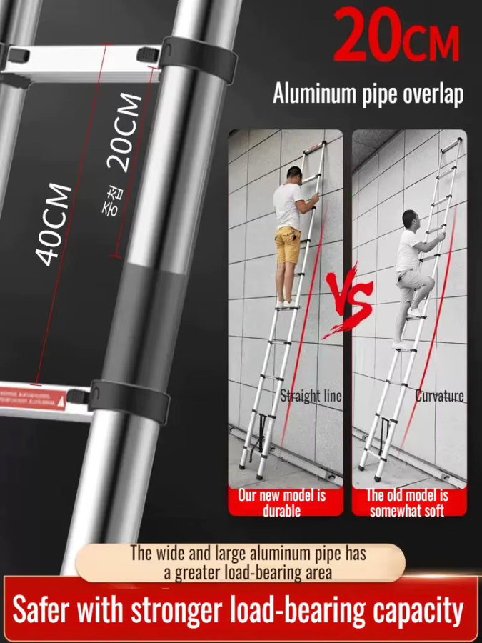 Multifunktionale Teleskopleiter aus Aluminiumlegierung in Silber, tragbare Klappleiter für Haushalt und professionelle Anwendungen - Bild 3