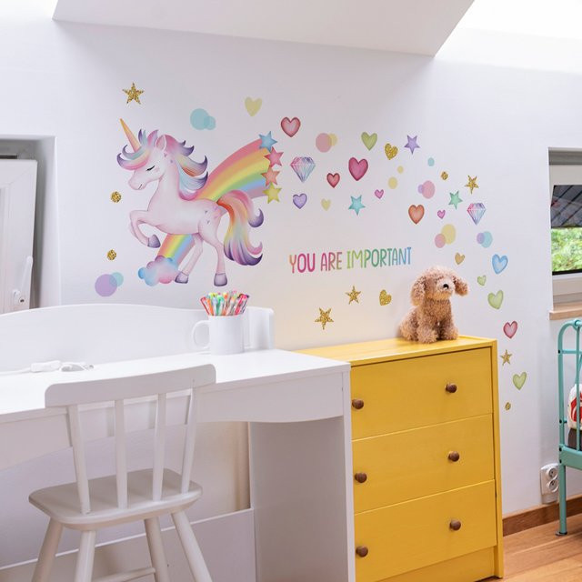 Einhorn-Wandaufkleber mit Regenbogen für Kinderzimmer und Babyzimmer, mehrfarbig - Bild 1