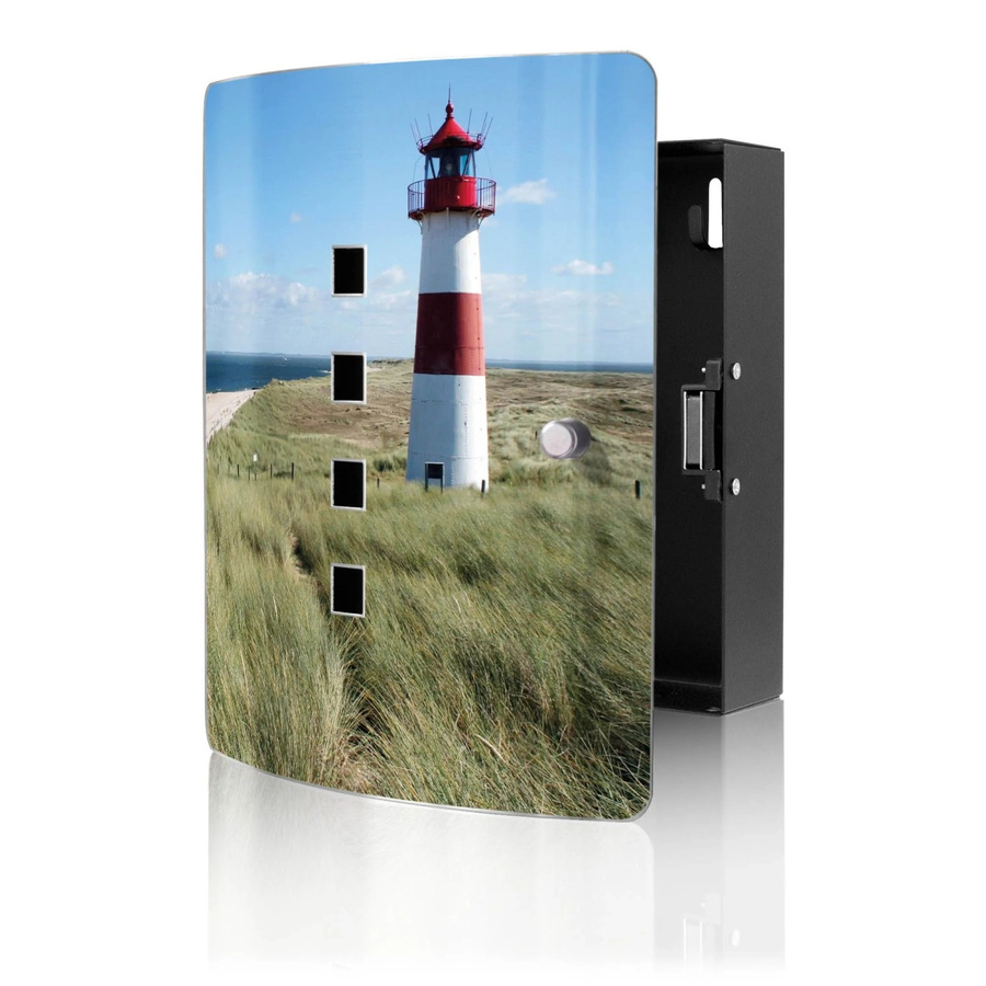 Banjado Design Schlüsselkasten aus Edelstahl mit Magnetverschluss und Leuchtturm-Motiv, Silber, B: 24 cm, H: 21,5 cm, T: 7 cm - Bild 2
