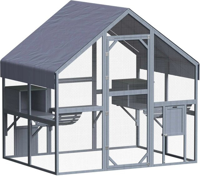 Wiltec Katzenfreigehege aus Holz in Grau, wetterfestes Freilaufgehege für Garten, Balkon oder Terrasse, B/T/H: 140 x 187 x 187 cm - Bild 1