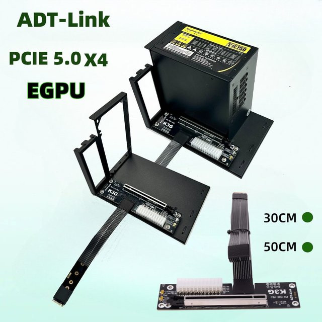 ADT-Link M.2 NVMe zu PCI-E 5.0 X16 eGPU-Adapterkabel für externe Grafikkarten-Dockingstation, Schwarz, Kabellänge: 50 cm - Bild 1
