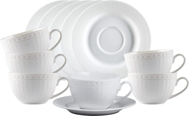 Ritzenhoff & Breker Kaffeetassen mit Untertassen Sofia aus Porzellan, Weiß, 6er Set, 220 ml - Bild 1