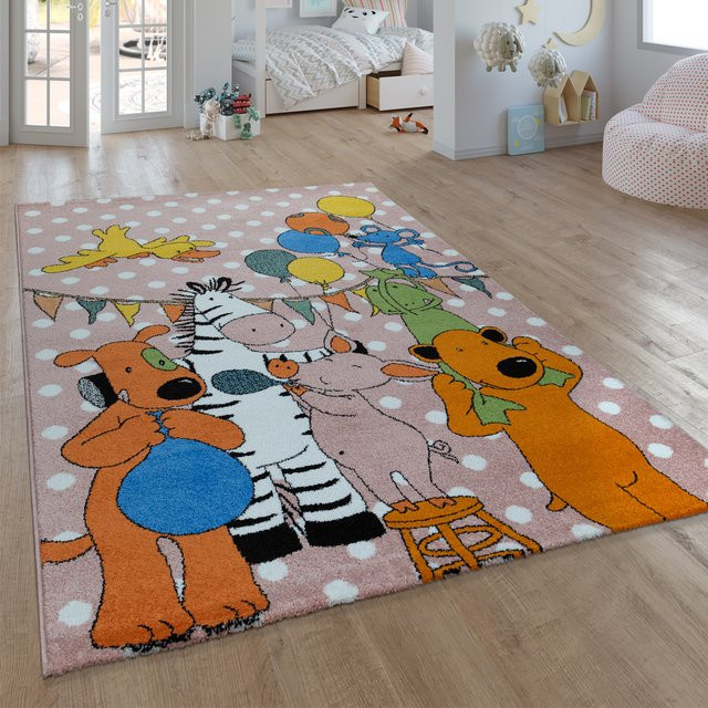 Kinderteppich Die lieben sieben in Pink, pflegeleicht und fußbodenheizungsgeeignet, B: 120 cm, T: 170 cm - Bild 1