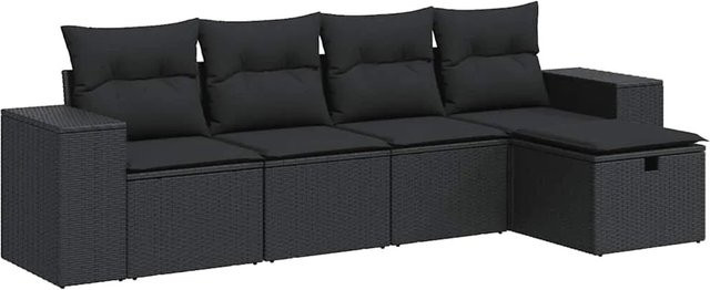 vidaXL 5-teilige Garten-Sofagarnitur aus Poly-Rattan in Schwarz mit Kissen und Stauraum - Bild 1