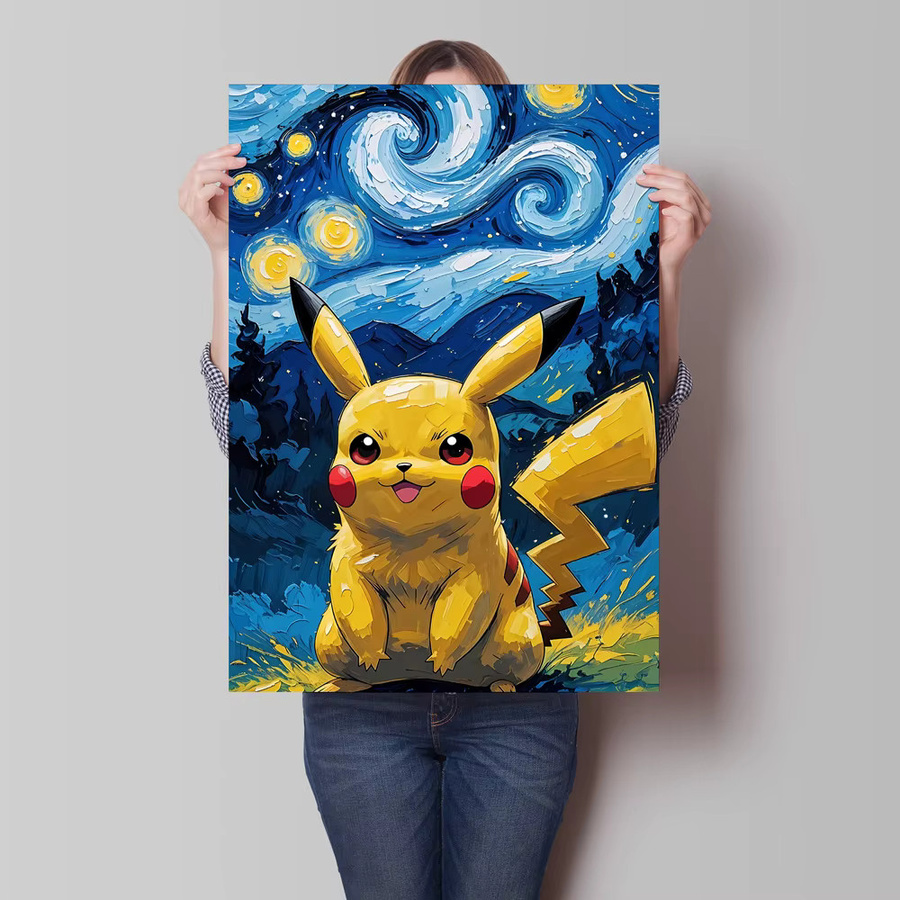 TAKARA TOMY Pokemon Pikachu Wanddekoration im Van-Gogh-Stil, Multicolor, Wandmontage - Bild 2