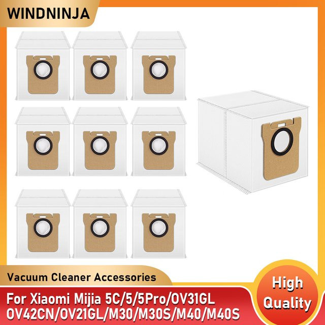 WINDNINJA Staubbeutel für Xiaomi Mijia Roboterstaubsauger 5C, 5, 5Pro, M30, M30S, M40, M40S Ersatzzubehör mit großer Kapazität - Bild 1