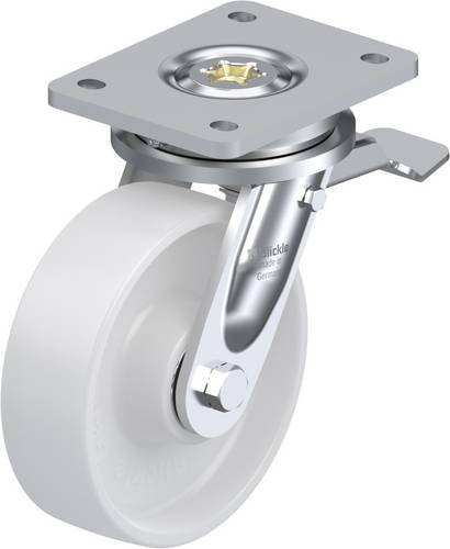Blickle LO-PO 160K-ST Lenkrolle mit Feststeller in Weiß und Stahl, Rad-Durchmesser: 160 mm, Tragfähigkeit: 450 kg - Bild 1