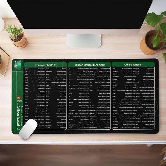 RICCU Mauspad mit Excel-Tastenkombinationen in Englisch, große rutschfeste Schreibtischunterlage aus Gummi - Bild 1