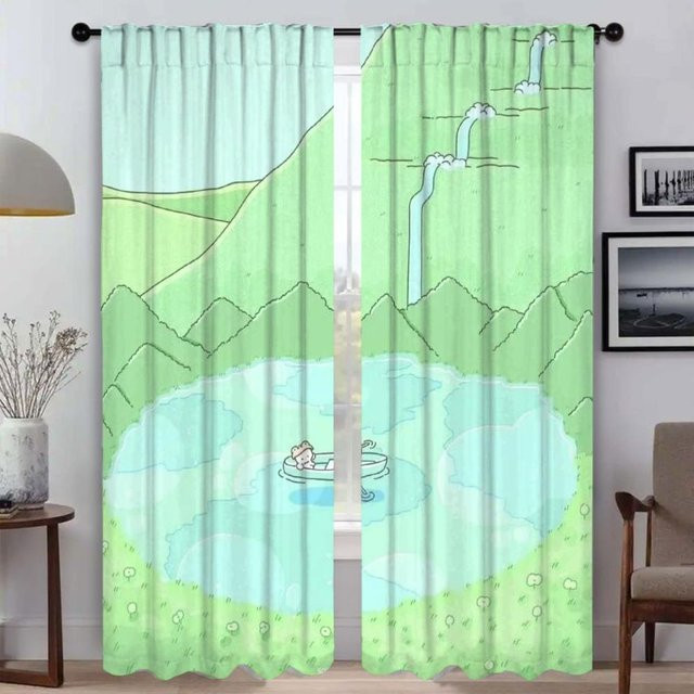Kaninchen Motiv Vorhänge für Wohnzimmer und Kinderzimmer, 2 Paneele, Grün, B: 50 cm, H: 70 cm - Bild 1