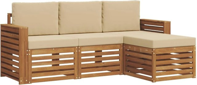 vidaXL Sofagarnitur 4-teilig aus Massivholz Akazie in Natur und Beige mit Sitz- und Rückenkissen - Bild 1