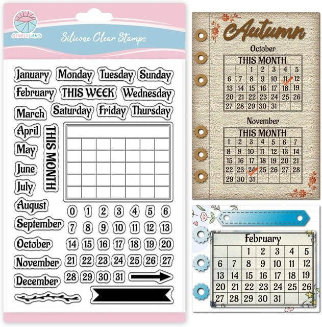 Transparenter Silikonstempel Kalenderplaner für Scrapbooking und Kartenherstellung mit Monatsnummer, Datum und Uhrzeit - Bild 1