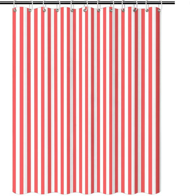 Wasserabweisender Duschvorhang von BEE bobo a mit vertikalen Streifen in Rot und Weiß, Polyester, B: 150 cm, H: 180 cm - Bild 1