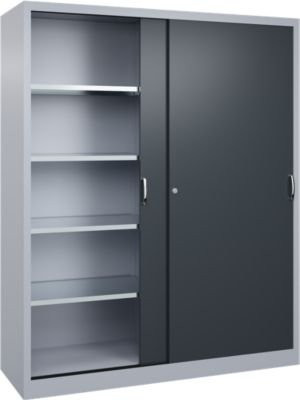 C + P Schiebetüren-Werkzeugschrank Acurado aus Stahl in Weißaluminium/Anthrazitgrau, B: 160 cm, T: 50 cm, H: 195 cm - Bild 1