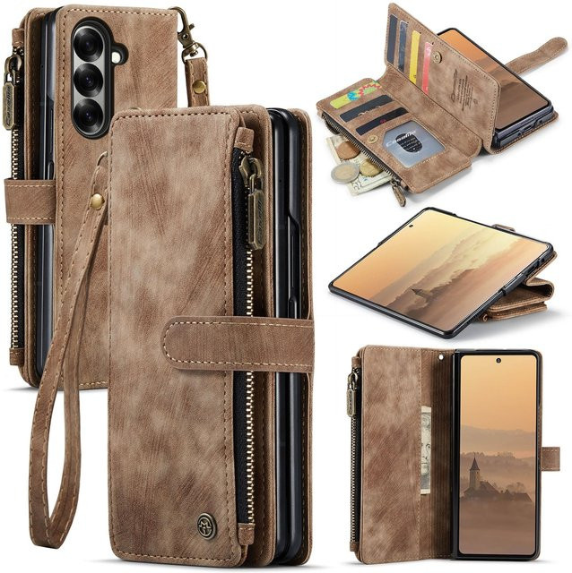 CaseMe Klapphülle aus Kunstleder mit Reißverschluss für Samsung Galaxy Z Fold8 Ultra in Braun - Bild 1