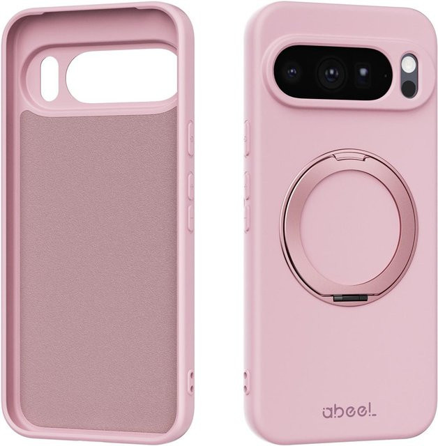 Magnetische Flüssigsilikon Handyhülle mit drehbarem Ständer für Google Pixel 9, 9 Pro XL, 10 und 10A in Pink, stoßfest und kabelloses Laden kompatibel - Bild 1