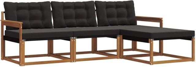 vidaXL Outdoor-Sofagarnitur 4-teilbig aus Akazienholz mit Textilene-Elementen und Kissen in Braun und Schwarz - Bild 1