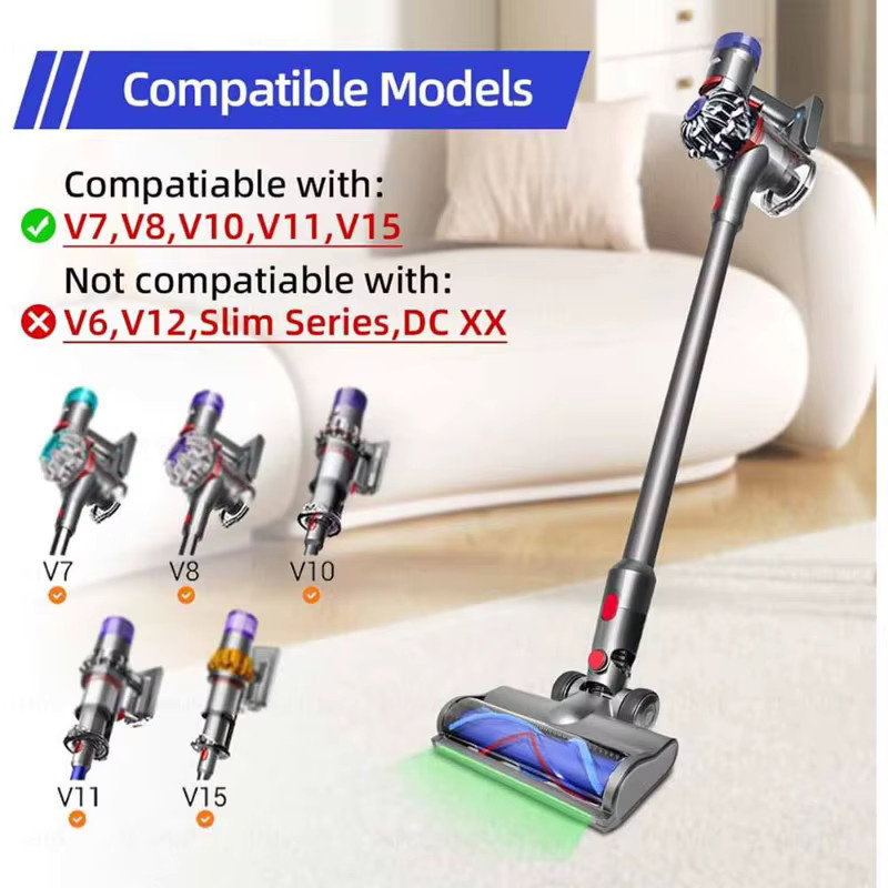Dyson Ersatz-Bodenbürstenkopf mit LED-Lichtleiste in Grau für V7 V8 V10 V11 V15 Kabellose Staubsauger, Universelle Reinigungsrolle für Hartböden und Teppiche - Bild 4