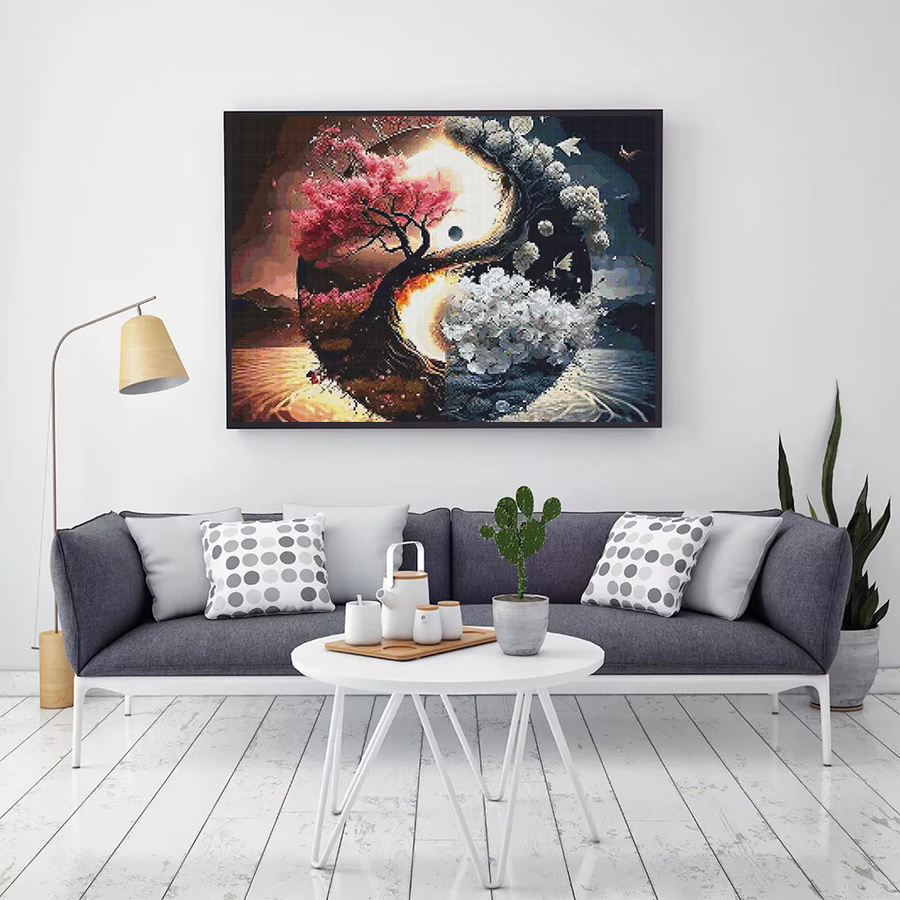 Azqsd Diamantmalerei Landschaft mit Baum und Wasserfall als Traumfänger-Stickerei in Multicolor, B/H: 30 x 40 cm, mit vollen runden Bohrern - Bild 4