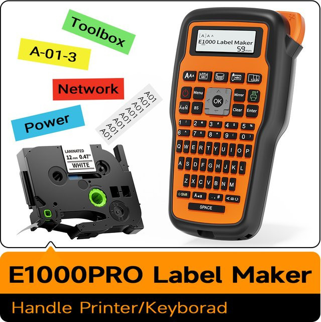 Phomemo E1000 PRO Etikettiergerät mit USB-C Anschluss, verschiedenen Schriftarten und Symbolen für Büro, Fabrik und Anlagenverwaltung - Bild 1