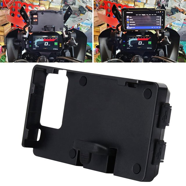 Motorrad Telefonhalterung mit USB-Ladegerät für BMW R1200GS F800GS F700GS und Honda CRF1000L Africa Twin in Schwarz - Bild 1