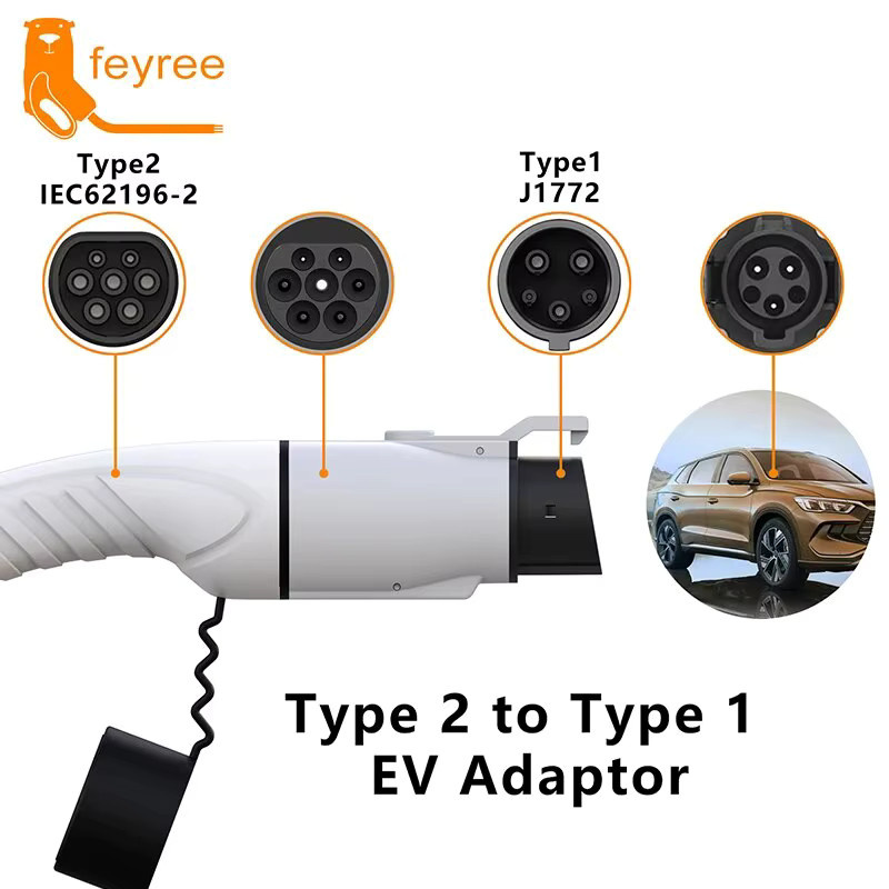 Feyree EV Ladegerät Adapter Typ2 auf Typ1 für Elektroautos, 32A 1-Phasen, max. 7 kW, Farbe: Weiß - Bild 4