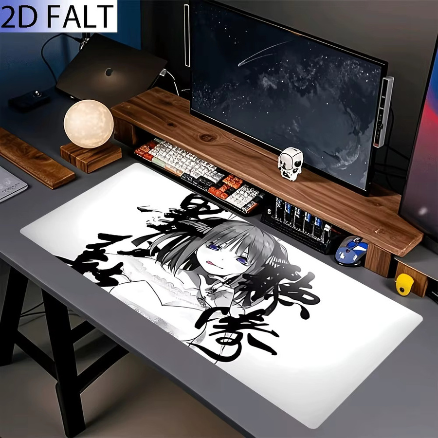 Gaming-Mauspad Schreibtischunterlage mit Anime-Mädchen Motiv in Violett, rutschfest und mit genähten Kanten - Bild 3