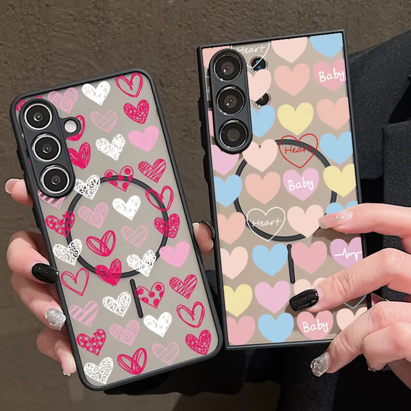 Magnetische Handyhülle mit Herz-Muster für Samsung Galaxy S26 S25 S24 S23 S22 Ultra Plus FE in Schwarz und Mehrfarbig - Bild 1