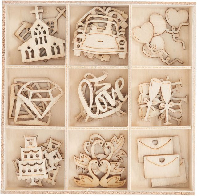 Papermania Holz-Streuteile Hochzeit aus Sperrholz in Braun und Beige - Bild 1